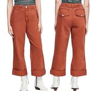 Free People Size 27 On My Mind Wide Leg  Cuffed Cropped‎ Toffee Pants